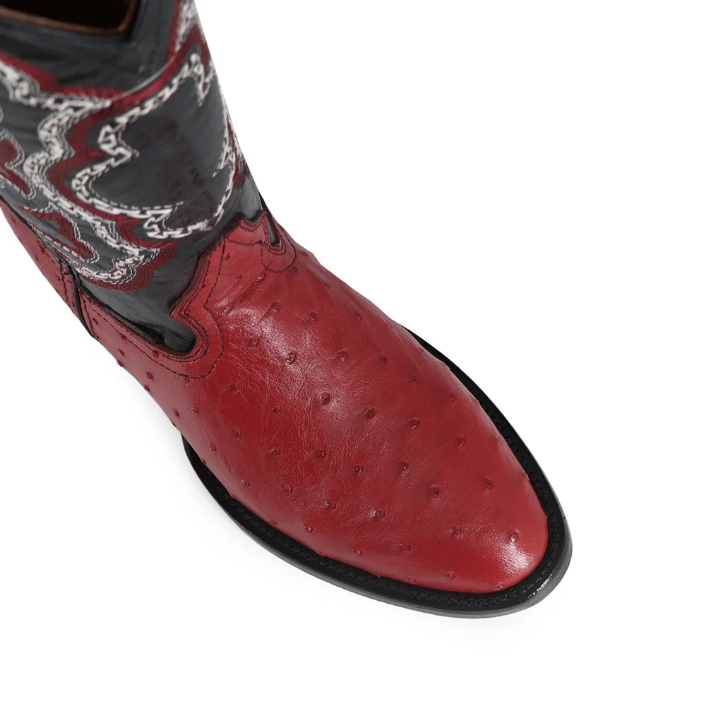 BOTA VAQUERA OVAL AVESTRUZ ROJO