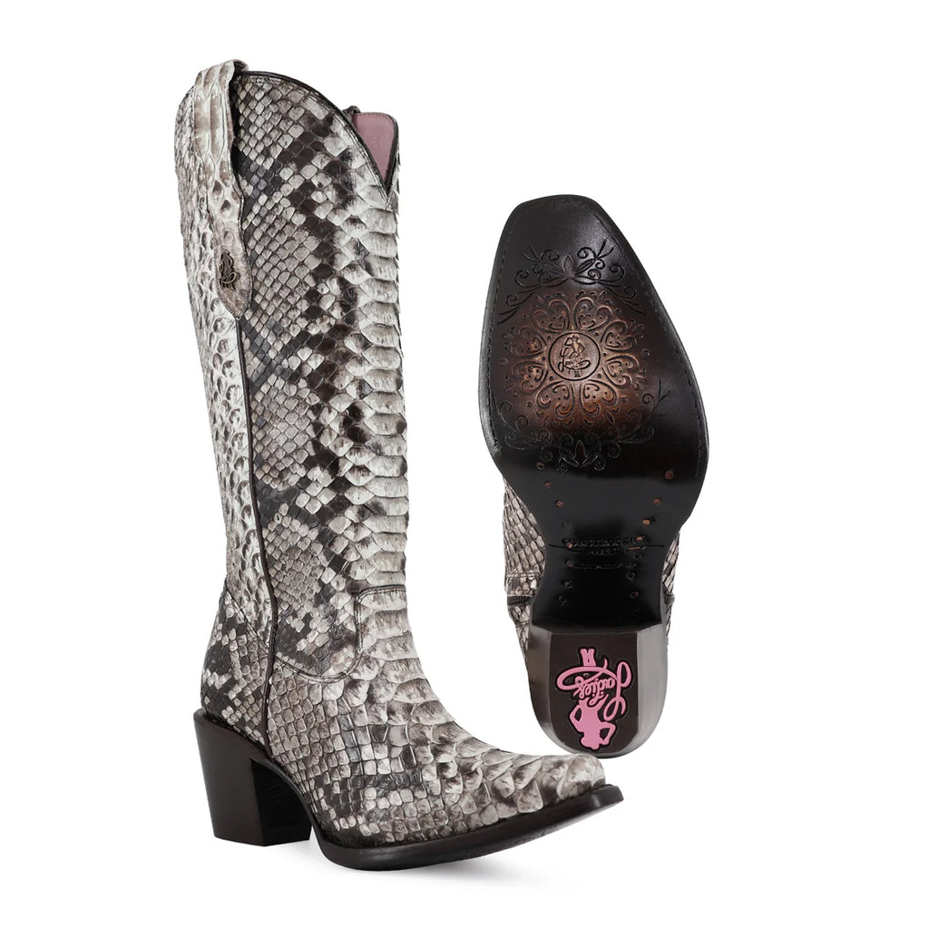 BOTA VAQUERA PARA DAMA DE PIEL PITON NATURAL MODELO BANDIDA
