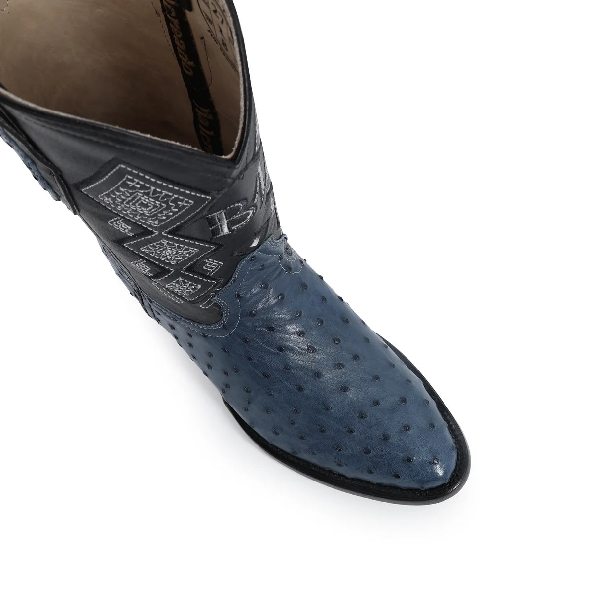 BOTA VAQUERA OVAL AVESTRUZ AZUL MEZCLILLA