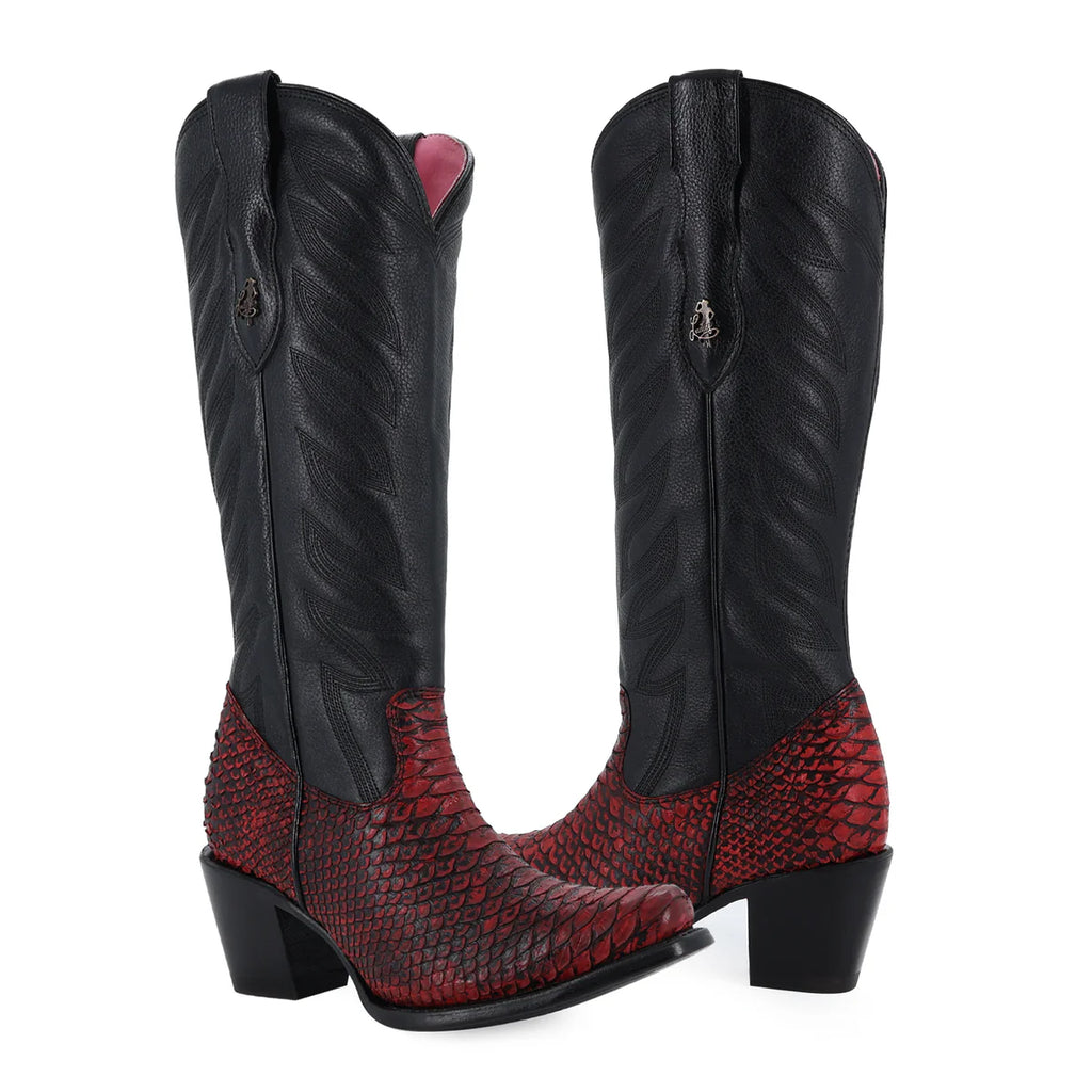 Bota vaquera para dama de piel piton black cherry modelo Bandida