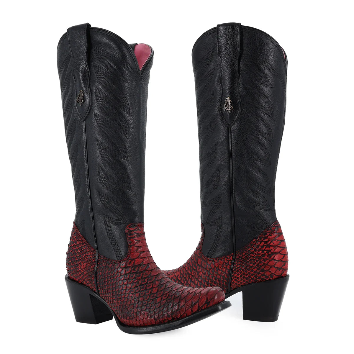 Bota vaquera para dama de piel piton black cherry modelo Bandida