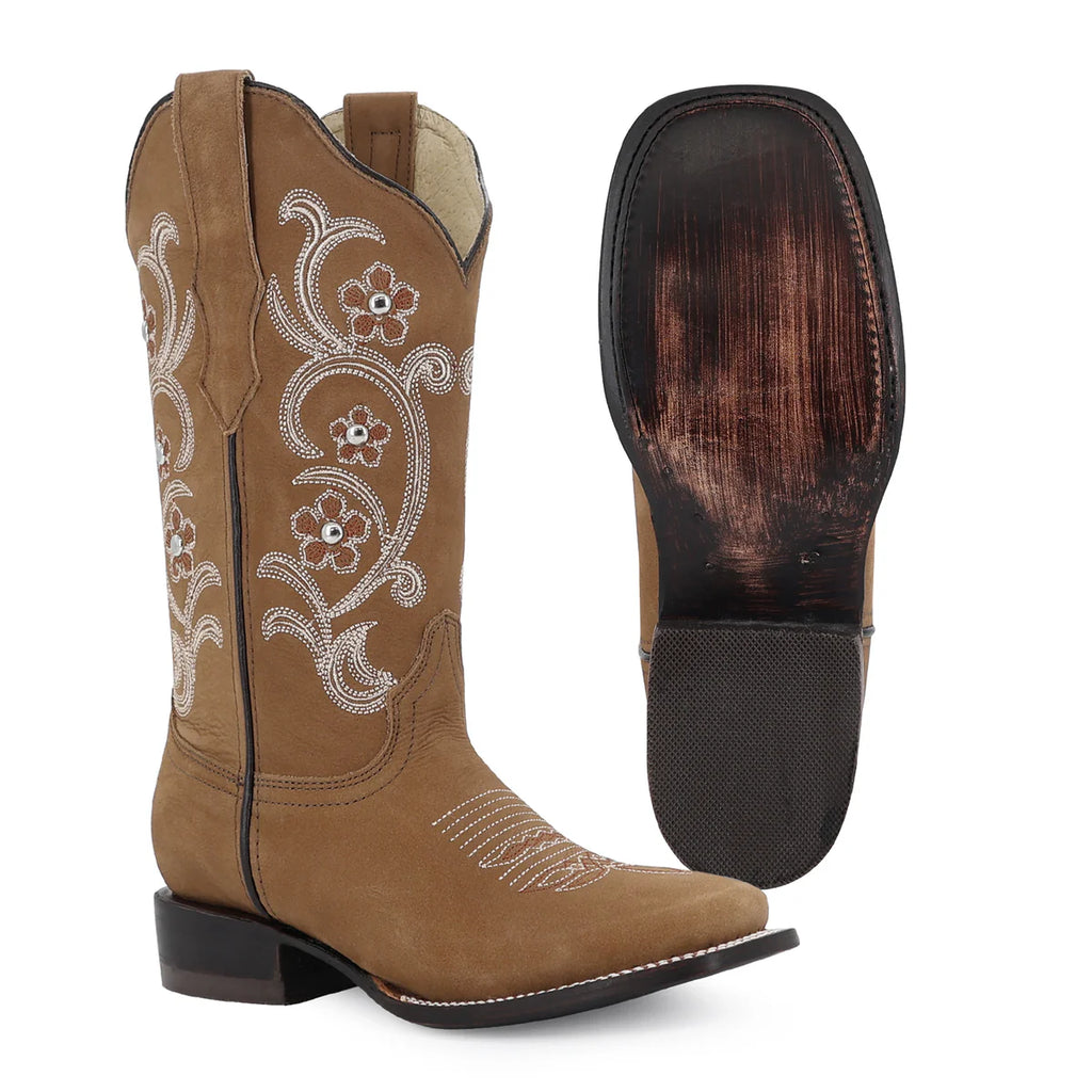 Bota vaquera para dama de piel modelo Dalia Miel