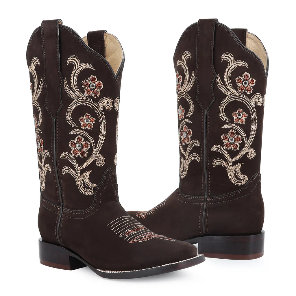 BOTA VAQUERA PARA DAMA DE PIEL MODELO DALIA CHOCO