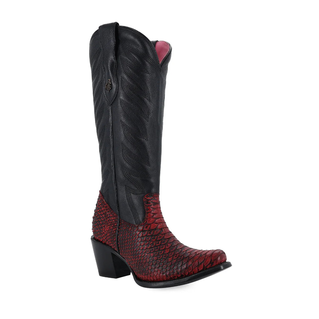 Bota vaquera para dama de piel piton black cherry modelo Bandida