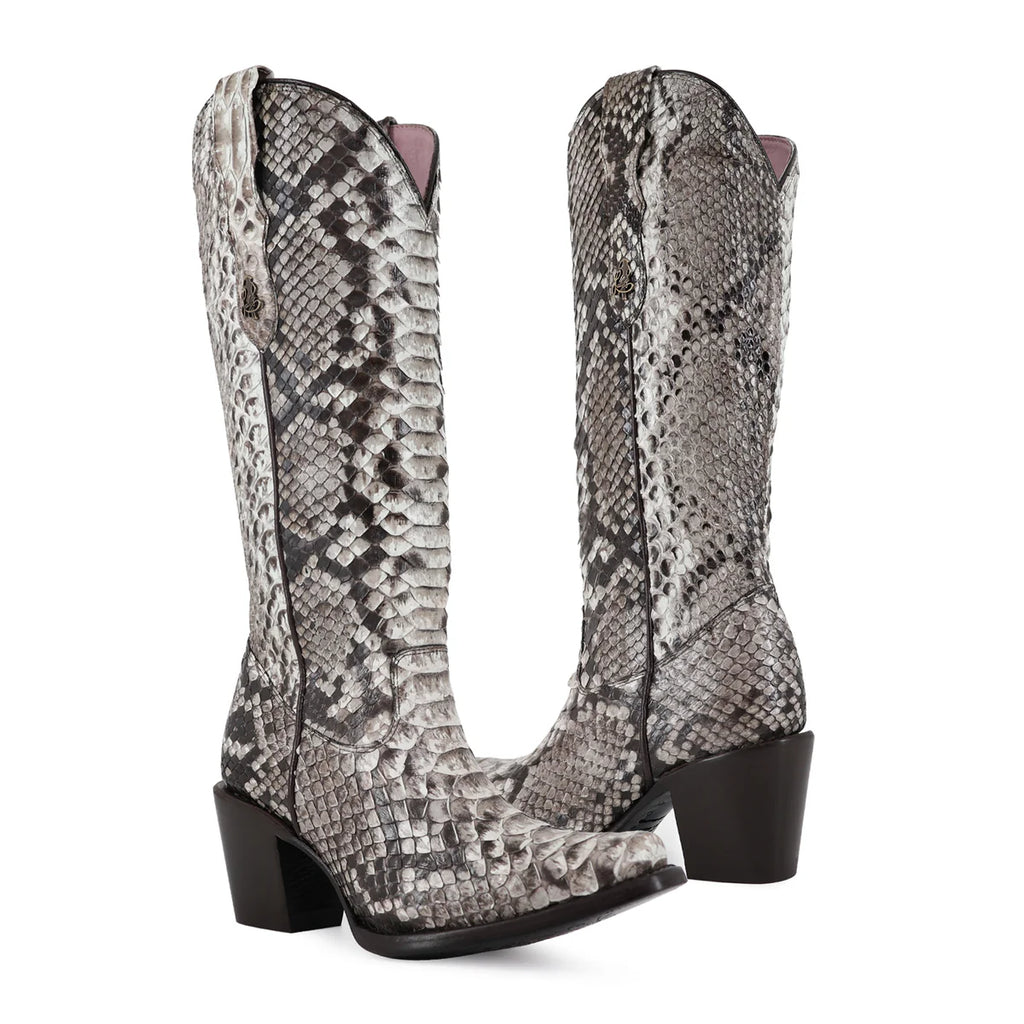 BOTA VAQUERA PARA DAMA DE PIEL PITON NATURAL MODELO BANDIDA