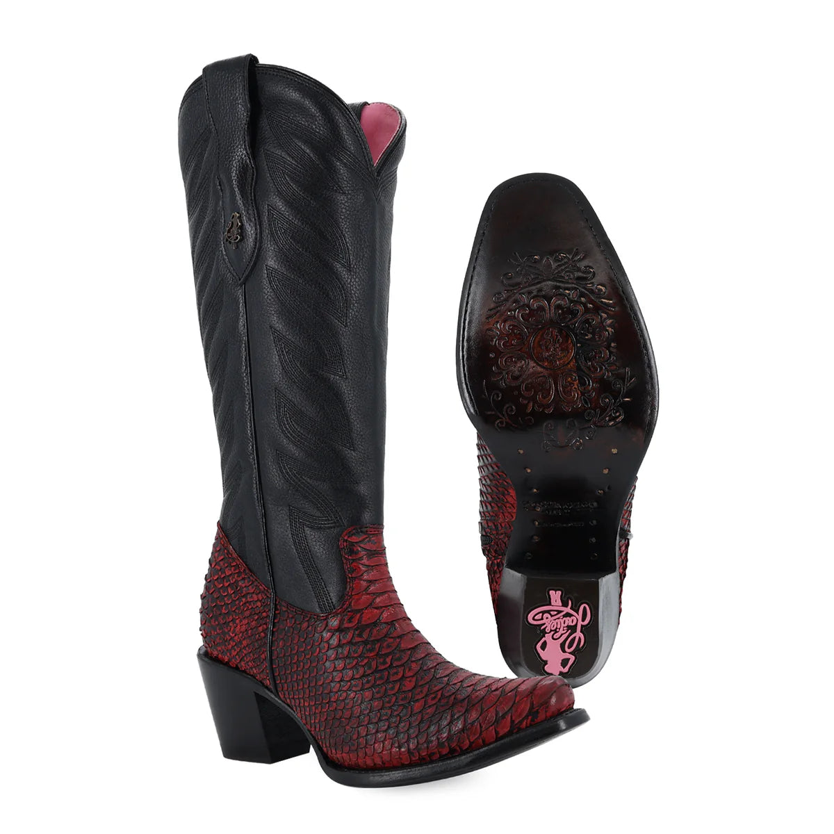 Bota vaquera para dama de piel piton black cherry modelo Bandida