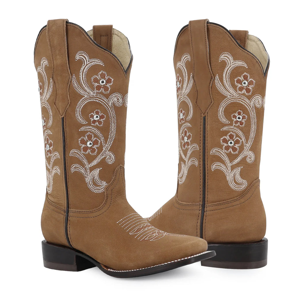 Bota vaquera para dama de piel modelo Dalia Miel